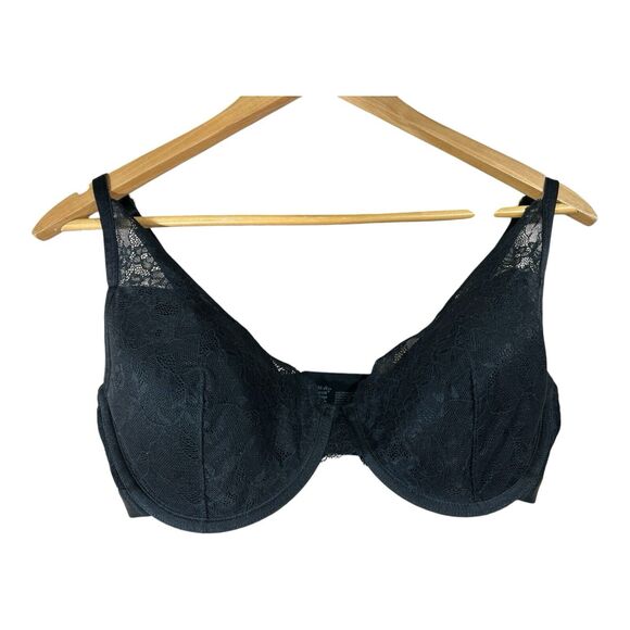 Soma Lightest Lift Lace Plunge Bra Underwire Lined Size 36DD Black - Picture 1 of 8